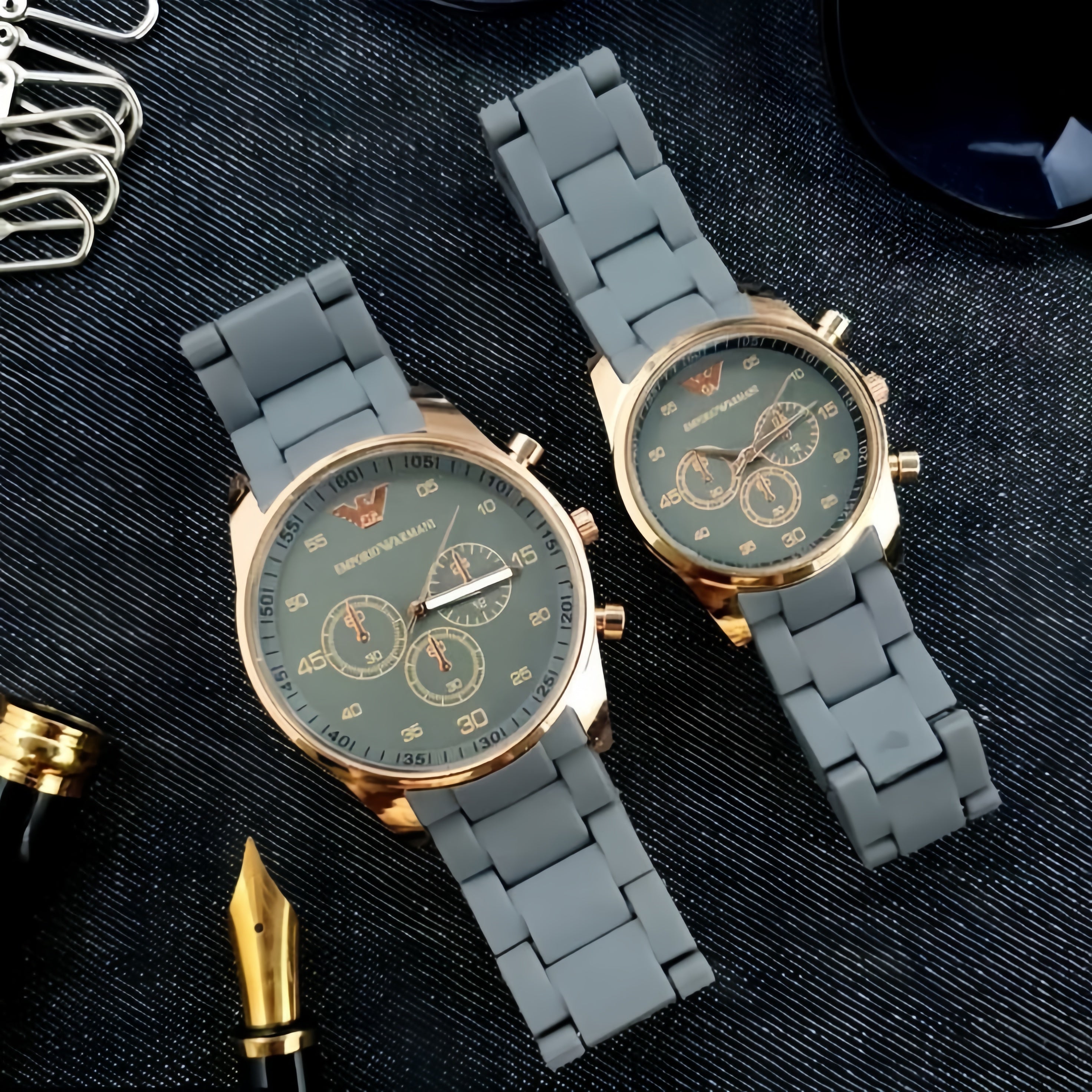 Armani Rubber Chain Couple Watch | Stylish Matching His & Her Wristwatc