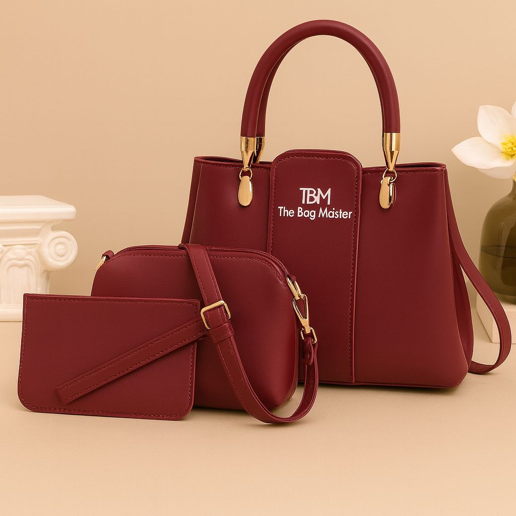 Luxury 3-Piece Structured Handbag Set for Women – Tote, Crossbody & Wallet