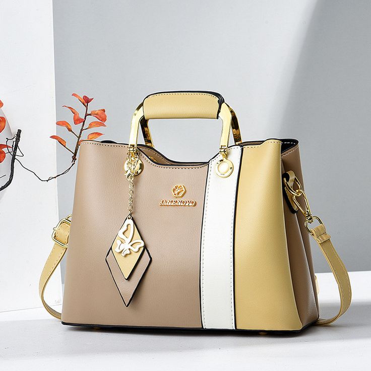 Luxury Color-Block Tote Handbag for Women with Gold Hardware