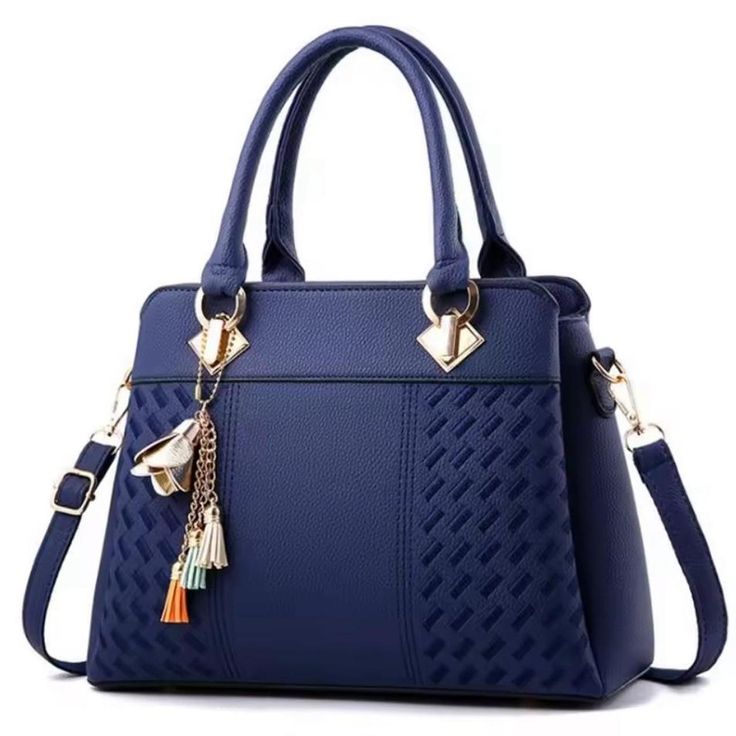 Elegant Navy Blue Structured Handbag for Women with Shoulder Strap