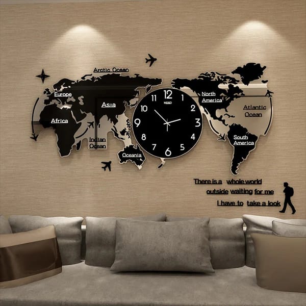 World Explorer 3D Map Wall Clock – Luxury Modern Home Décor