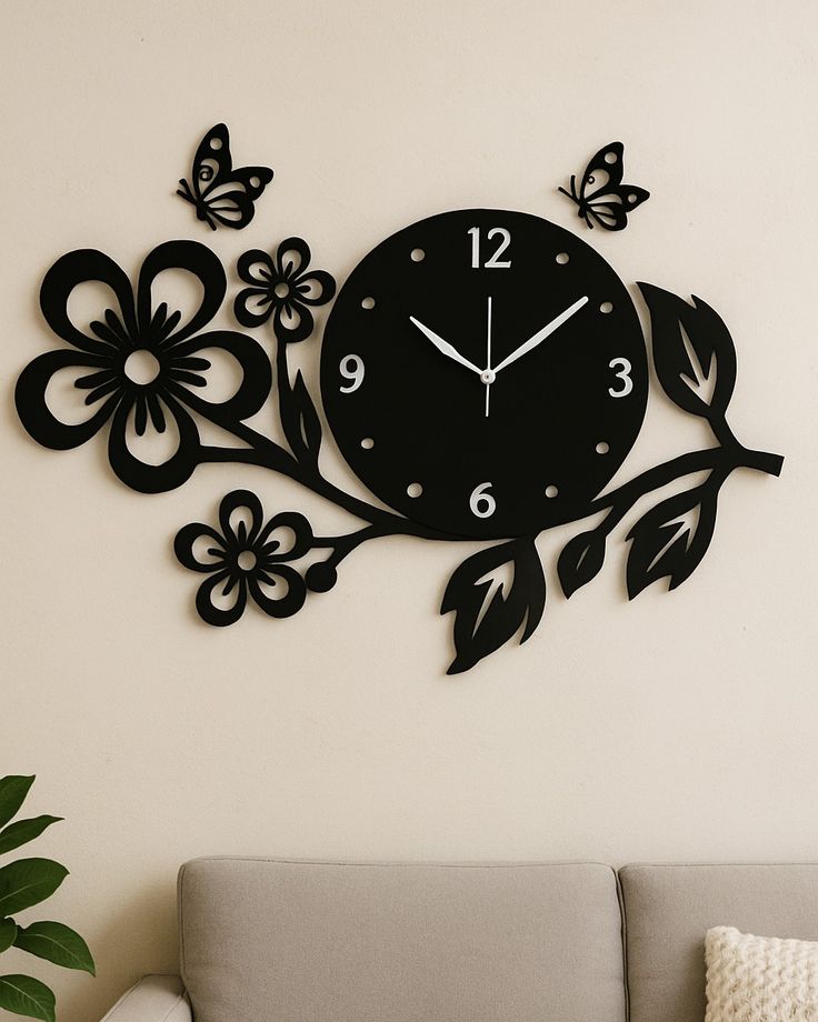 Floral Butterfly Wall Clock – Elegant Modern Home Décor Art